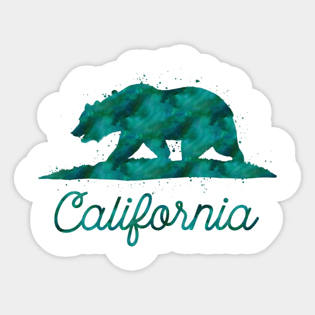 Green Watercolor California State Flag Bear Sticker by heartlocked